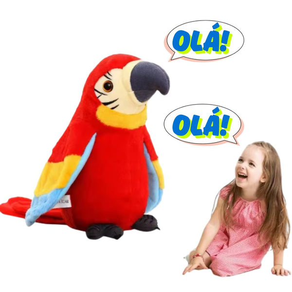 Brinquedo Pelúcia Arara Papagaio Repete Fala Dança Bate Asas