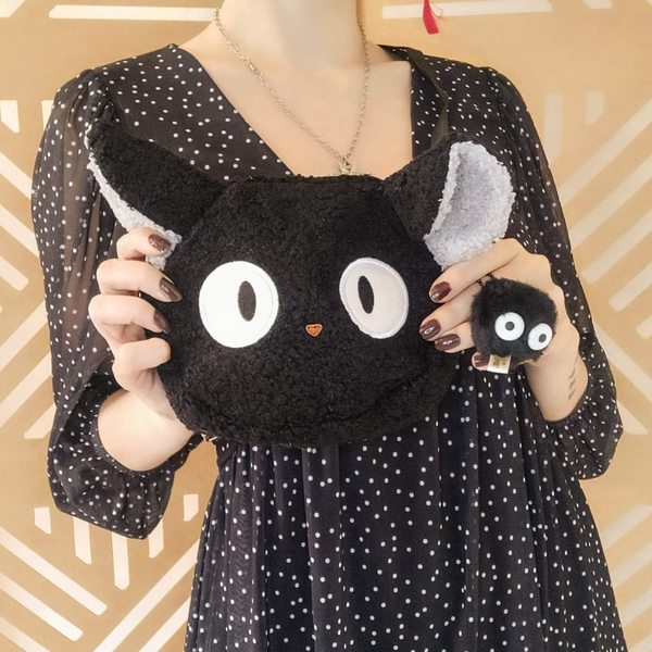 Bolsa De Ombro Pelúcia Gato Kiki Studio Ghibli + Chaveiro Fuligem de Brinde