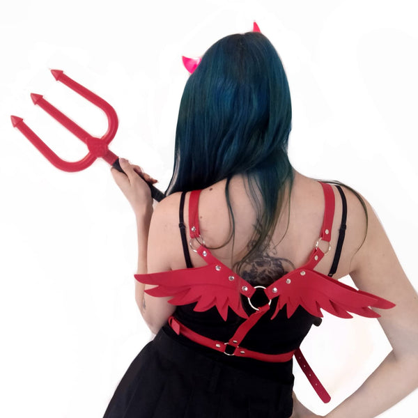 Cosplay Fantasia Feminina Adulto Ajustável Halloween Carnaval Diabinha Diabo Capeta Kit 3pçs