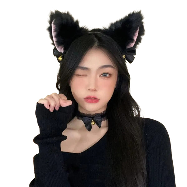 Orelha Gato Pelucia Com Guizo Kawaii