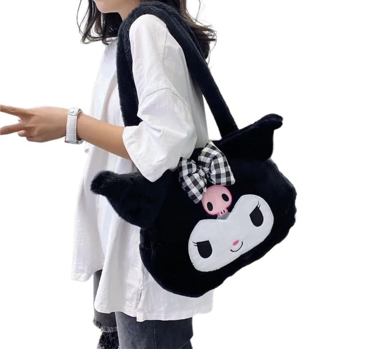 BOLSA DE OMBRO PELÚCIA CABEÇA HELLO KITTY KUROMI CINNAMON MY MELODY - NiponCosplay