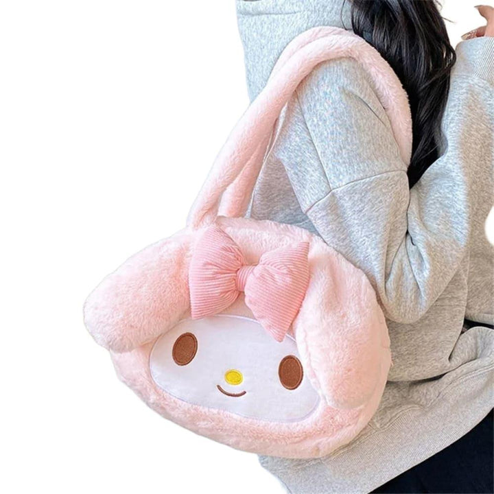 BOLSA DE OMBRO PELÚCIA CABEÇA HELLO KITTY KUROMI CINNAMON MY MELODY - NiponCosplay