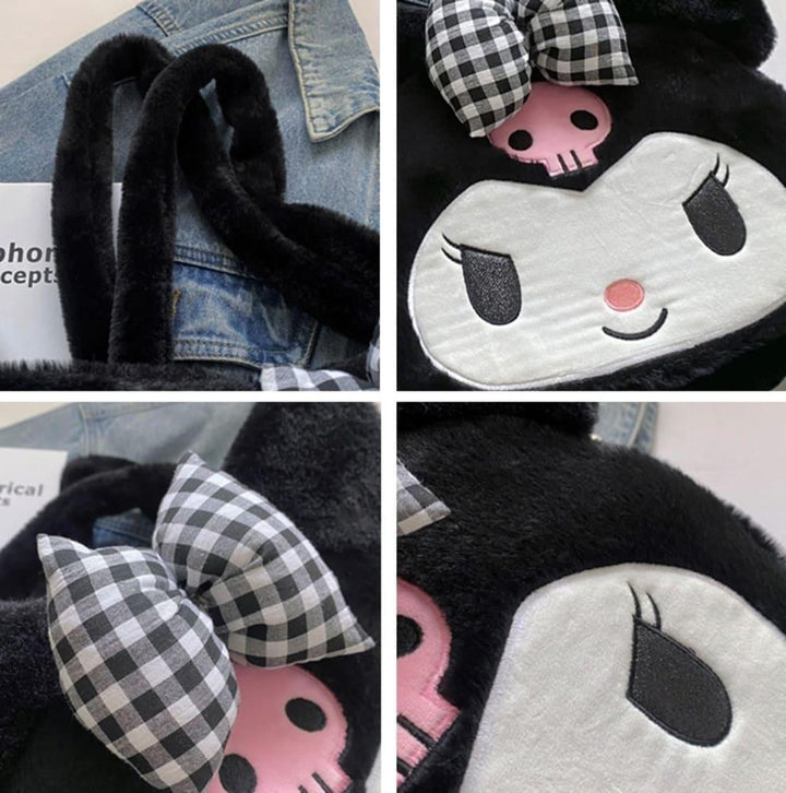 BOLSA DE OMBRO PELÚCIA CABEÇA HELLO KITTY KUROMI CINNAMON MY MELODY - NiponCosplay