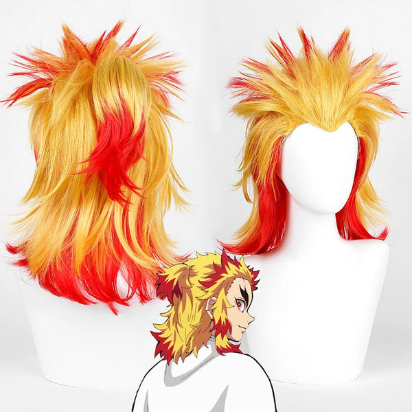 Peruca Cosplay Fantasia Demon Slayer Rengoku Kyoujurou Kimetsu No Yaiba Demon Slayer