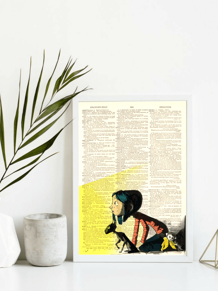 QUADROS DECORATIVOS VINTAGE ESTILO SKETCH GRANDES A3 MOLDURA CAIXA COM VIDRO CORALINE - NiponCosplay