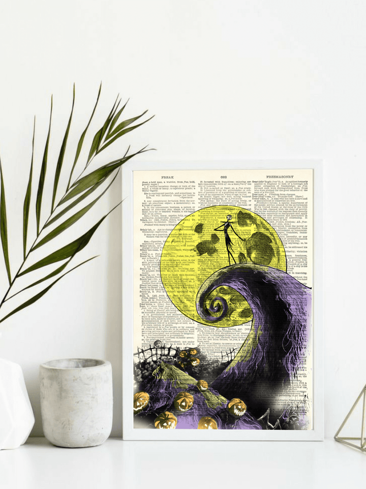 QUADROS DECORATIVOS VINTAGE ESTILO SKETCH GRANDES A3 MOLDURA CAIXA COM VIDRO O ESTRANHO MUNDO DE JACK - NiponCosplay