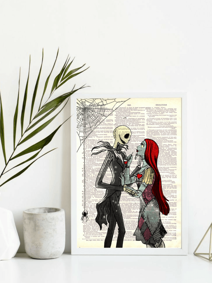 QUADROS DECORATIVOS VINTAGE ESTILO SKETCH GRANDES A3 MOLDURA CAIXA COM VIDRO O ESTRANHO MUNDO DE JACK - NiponCosplay