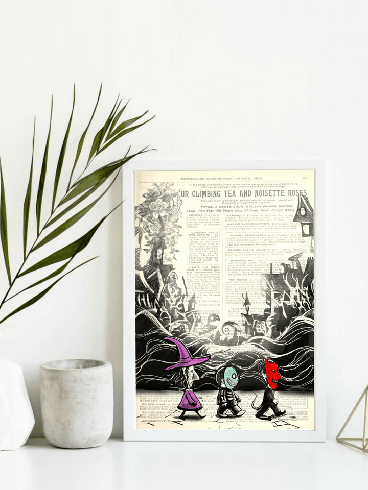 QUADROS DECORATIVOS VINTAGE ESTILO SKETCH GRANDES A3 MOLDURA CAIXA COM VIDRO O ESTRANHO MUNDO DE JACK - NiponCosplay