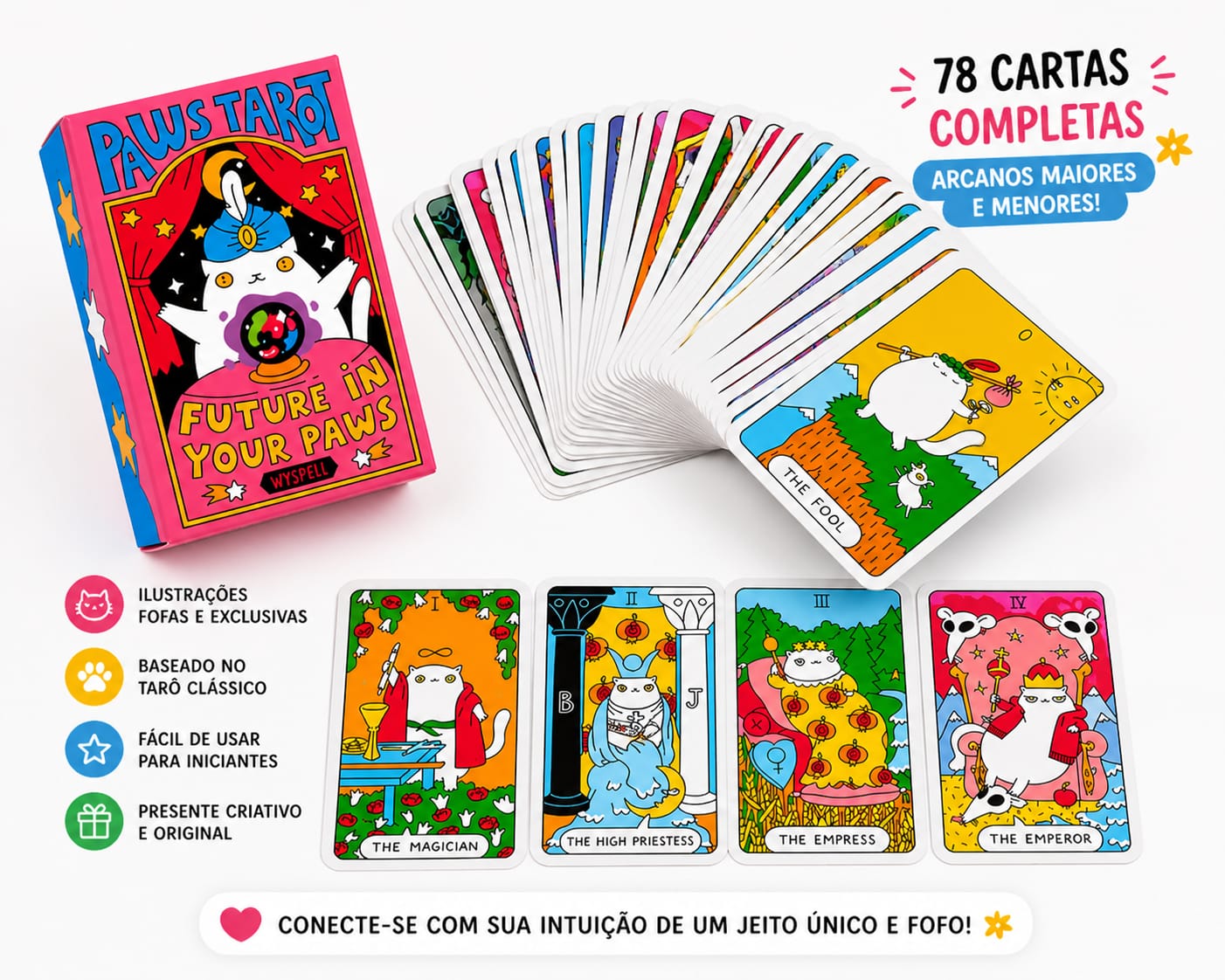 Tarô de Waite dos Gatinhos Paws Tarot 78 Cartas | NiponCosplay
