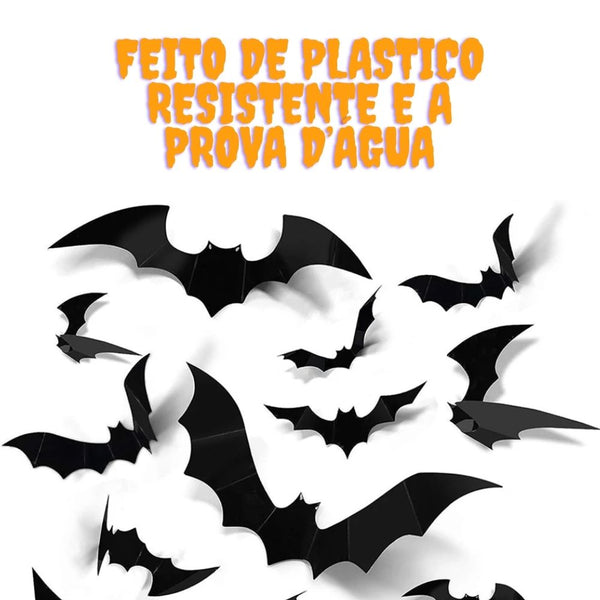 KIT MORCEGOS 3D 24 PEÇAS DECORAÇÃO HALLOWEEN