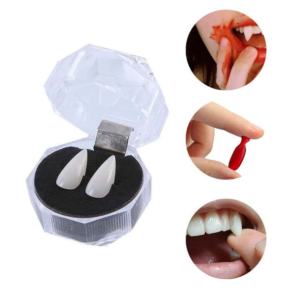 Par Presas Dentes Vampiro Realista Resina Halloween + Sangue