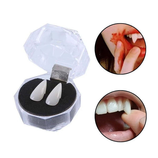 Par Presas Dente Vampiro Realista Resina Halloween Com Cola