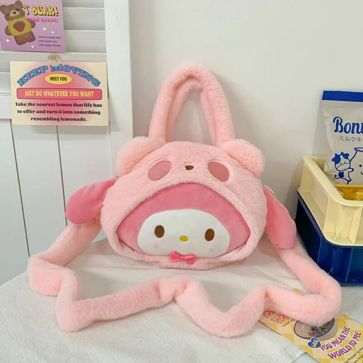 BOLSA DE MÃO E OMBRO PELÚCIA SANRIO HELLO KITTY CINNAMON ROLL POMPOM PURIN KUROMI MY MELODY - NiponCosplay